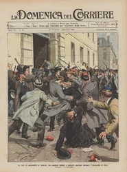 Die Nationalitätenkämpfe in Österreich, zwischen italienischen und österreichischen Studenten vor der Universität Graz