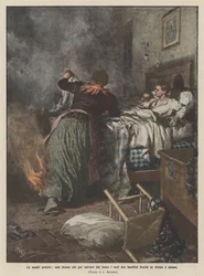 Die heldenhaften Mütter, eine Frau, die sich selbst verbrennt, um ihre beiden Kinder vor dem Feuer zu retten und stirbt