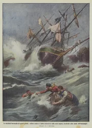 Die tödlichen Stürme dieser Tage, russisches Viermastschiff an der englischen Küste zerschellt