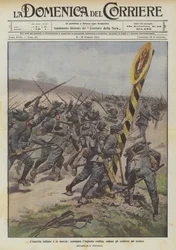 Die italienische Armee marschiert, die ungerechte Grenze verschwindet, die Embleme des Feindes fallen