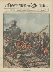 Der Eisenbahnstreik in Frankreich, Soldaten entfernen die von den Streikenden aufgestellten Hindernisse