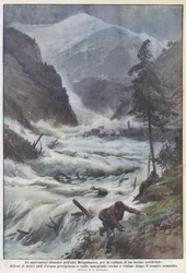 Die schreckliche Katastrophe im oberen Bergamasco durch den Bruch eines künstlichen Beckens