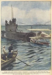 Die neueste Entwicklung im Schiffbau, das U-Boot mit Wasserflugzeug der US-Marine