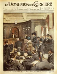 Maria Tarnowska vor Gericht in Venedig, von Achille Beltrame, Illustration, Illustrator Achille Beltrame (1871-1945), aus La Domenica del Corriere
