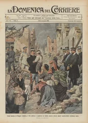 In der Marina von Reggio Calabria hebt und tröstet der König ein Kind, während einige Mütter kniend um Hilfe bitten