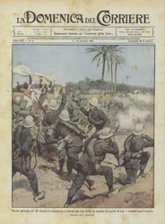 Kleine Patrouille des 20. Infanterieregiments auf Erkundung in Tobruk, die durch Signale in die Irre geführt wird