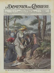 Königliche Barmherzigkeit, in der Pineta del Gombo in San Rossore desinfiziert und behandelt Königin Elena einen Arbeiter