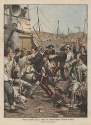 Aufstand chinesischer Matrosen an Bord eines englischen Dampfers im Hafen von Neapel