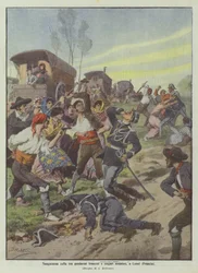 Blutiger Kampf zwischen französischen Gendarmen und andalusischen Zigeunern in Lunel (Frankreich)