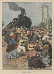 Streik der Reisarbeiterinnen im Vercellese, wie die Reisarbeiterinnen versuchten, die Reise der freien Arbeiter zu verhindern