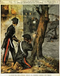 Sizilianisches Mafia-Ereignis, Kampf zwischen Carabinieri und Mafia-Gangstern in Trapani, Illustration von Achille Beltrame, aus La Domenica del Corriere, 31. Dezember 1899