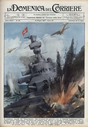 Spanischer Bürgerkrieg: Zwei Flugzeuge der republikanischen Regierung in Valencia bombardierten den deutschen Kreuzer Deutschland, um den Waffenschmuggel nach Spanien zu verhindern. Illustration von Achille Beltrame in 
