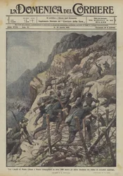 Zwischen den Gipfeln von Monte Chiesa und Monte Campigoletti (über 2000 Meter) durchbrechen die Alpini drei