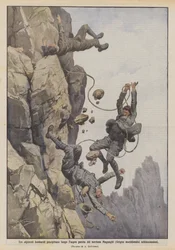 Drei lombardische Bergsteiger stürzen die steile Wand des Torrione Magnaghi (südliche Grigna) hinunter und werden zerquetscht