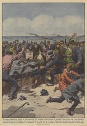 Ein riesiger Oktopus, ausgestellt in einem Becken an einem Strand bei Toulon, hat...