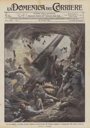 Ein Meisterschuss, ein österreichisches Geschütz, versteckt in einer Höhle im Trentino, getroffen und zerstört