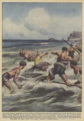 Eine schöne amerikanische Dame, die sich an den Bädern an der Küste Kaliforniens befand, wurde umhüllt