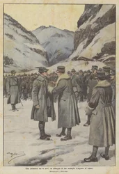 Eine Zeremonie im Schnee, die Verleihung von zwei Silbermedaillen für Tapferkeit