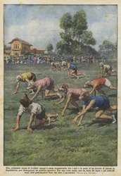 Ein originelles Rennen menschlicher Windhunde wurde unter den Mitgliedern eines Clubs organisiert...