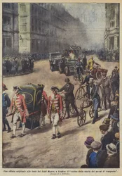 Eine originelle Parade bei den Festen des Lord Mayor in London, der Umzug der Geschichte der Transportmittel