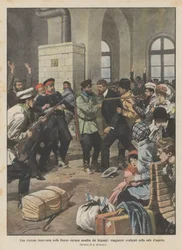 Ein Bahnhof im europäischen Russland von Banditen überfallen, Reisende im Warteraum ausgeraubt