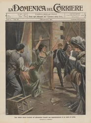 Eine talentierte Schauspielerin auf der Bühne während einer Aufführung in einem Theater verbrannt