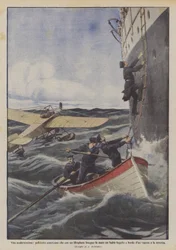 Modernes Leben, amerikanischer Polizist verfolgt mit einem Wasserflugzeug einen Dieb auf See