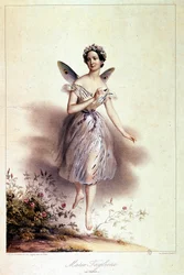 Marie Taglioni (1804 - 1884), Ballerina, dargestellt in Sylphide - Illustration von Achille Deveria (1800 - 1857)
