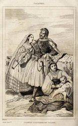 Eine albanische Kolonie in Kalabrien, Gravur von Deveria, in „Italien pittoresk“, Amable Coste Herausgeber, Paris
