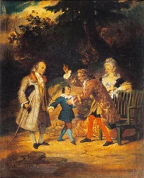 Voltaire (1694-1778) begrüßt Franklin (1706-1790) und seinen Neffen