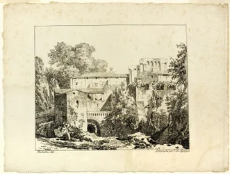 Landschaft mit Ruinen und Viadukt