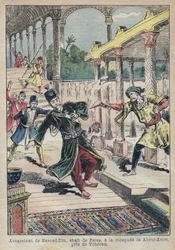 Ermordung von Nasser Ed Din, Schah von Persien, im Jahr 1896 - Illustration von Achille Lemot für 