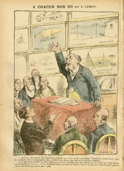 Illustration von Achille Lemot (1846-1909) in Le Pelerin, 22/09/07 - Moderne, Automobil, Religion Glaube, Atheismus, Fortschritt, Telegraph, Drahtlose Telegraphie, Telefon, Radium, Katholizismus - Intellektueller