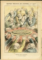 Illustration von Achille Lemot (1846-1909) in Le Pelerin, 03/06/06 - Nächste Vermietung der Kammern - Antiparlamentarismus, Kammer der Deputierten Hemicycle, Galette des rois - Abgeordneter