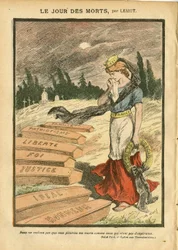 Illustration von Achille Lemot (1846-1909) in Le Pelerin, 03/11/07 - Der Tag der Toten - Gerechtigkeit Prozess, Religion Glaube, Freiheit, Frankreich, Dreifarbige Flagge, Patriotismus, Trauer Beerdigung, Ehre, Sarg - Marianne - Tod, Religiöse Metapher