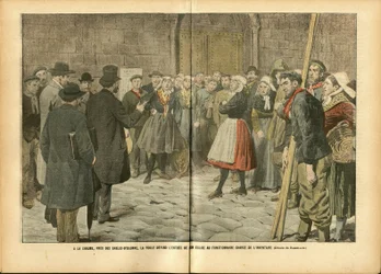 Illustration von Achille Lemot (1846-1909) in Le Pelerin, 04/02/06 - Religion Glaube, Menge, Kirchen Kathedralen, Katholizismus - Trennung von Kirche und Staat, Inventare/Reaktionen auf Inventare