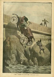 Illustration von Achille Lemot in Le Pelerin, 05/05/07 - In Cannes fällt das Auto von Herrn Liegard ins Meer - Verschiedene Fakten, Automobil, Marine Küste, Unfälle Katastrophen