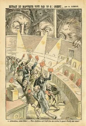 Illustration von Achille Lemot (1846-1909) in Le Pelerin, 20/11/04 - Auszug aus dem vom Großorient verabschiedeten Manifest - Antifreimaurerei, Freimaurerei, Großorient von Frankreich - Urne