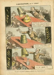 Illustration von Achille Lemot (1846-1909) in Le Pelerin, 23/06/07 - Liquidation - Spiel, Religion Glaube, Silber, Katholizismus - Milliarden der Kongregationen - Honneteau