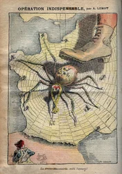 Unverzichtbare Operation - Freimaurerei, hier ist der Feind! - Karikatur von Achille Lemot in „Le-Pelerin“ vom April 1907