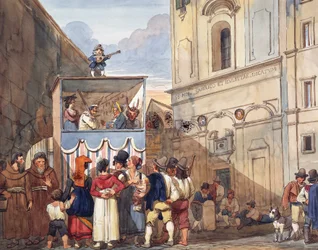 Puppentheater in der römischen Kirche der Heiligen Quirico und Giuditta, von Achille Pinelli (Detail)