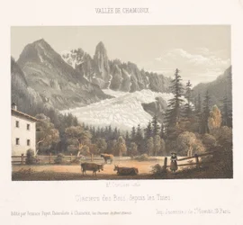 Blick auf Chamonix und den Mont Blanc von Norden (Erinnerung an Chamonix-Mont-Blanc, Museum du Mont-Blanc)