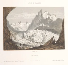 Blick auf den Gletscher Mer-de-Glace bei Les Bois und Les Tines (Erinnerung an Chamonix-Mont-Blanc, Museum du Mont-Blanc)