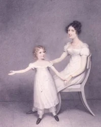 Lady Louth, Tochter des 13. Baron Dunsany, mit ihrer Tochter