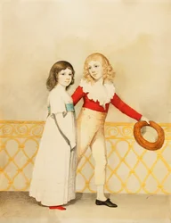 Porträt von William Bellingham Budworth und seiner Schwester Emma Mary, kleine Ganzfigur, auf einem Balkon, 1795