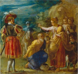 Der Frankfurter Altar der Erhöhung des Wahren Kreuzes: Die Befragung des Juden (unten links)