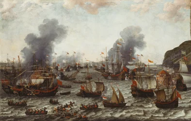 Die Schlacht von Gibraltar zwischen den niederländischen und spanischen Flotten, 25. April 1607, 1639