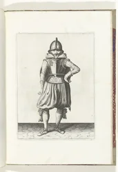 Die Übung mit Schild und Speer: der Soldat steht in Ruhe mit dem Schild auf dem Rücken (Nr. 27), 1618