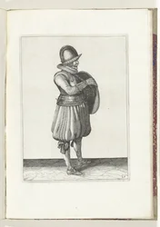 Die Übung mit Schild und Speer: der Soldat zieht seinen Arm aus dem Riemen des Schildes (Nr. 25), 1618