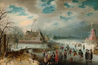 Schlittschuhlaufen auf dem zugefrorenen Amstel-Fluss, 1611